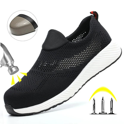 Breathable Safety Shoes Man Steel Toe Anti-Puncture Reinforced Sole Men's Work Shoes Lightweight Slip Resistant Safety Sneaker