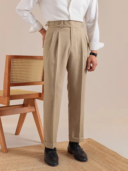 High Waist Linen Suit Pants Men Breathable Straight Leg Office Trousers Men Pantalon Costume Homme Men's Social Trousers