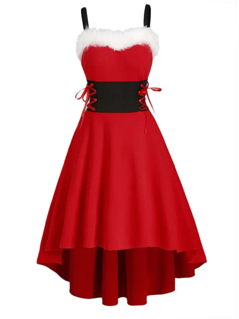 Women's Dress Christmas Floral Print Cold Shoulder Flounce Trim Elegant Dresses For New Year Sexy Merry Christmas Gift