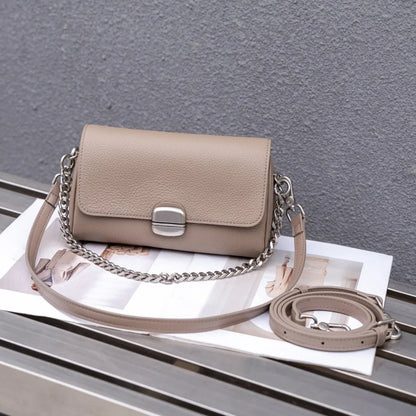 Supple Genuine Leather Women's Barrel Crossbody Bag - Commuter-Friendly Small Chain Strap Shoulder Bag for Everyday Chic