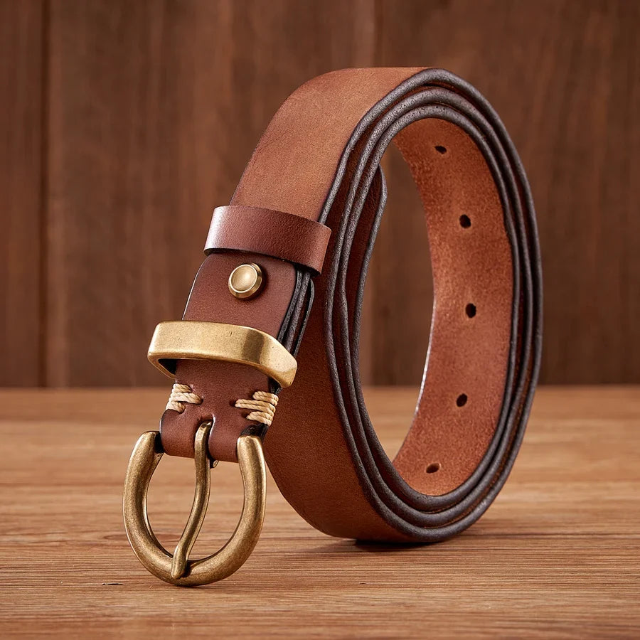 2.8CM Ladies Pure Cowhide High Quality Genuine Leather Belts for Women Brass Buckle Jeans Cowboy Waist Belt Luxury Designer
