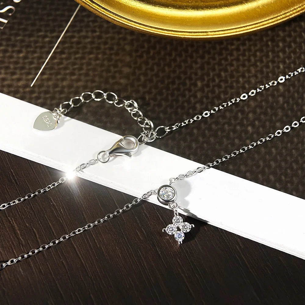 Moissanite Necklaces for Women Four Leaf Clover Diamond Pendant s925 Sterling Silver 18k Dainty Daily Necklace Jewelry