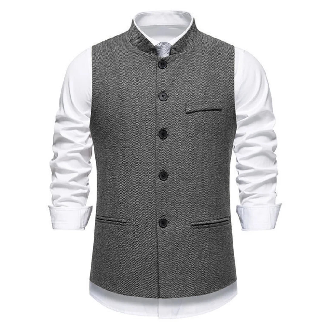Men Vest Brown Herringbone Height Collar Single Button Waistcoat For Wedding Business Work Office Daily Casual Men Suit Vest
