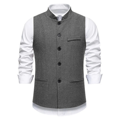 Men Vest Brown Herringbone Height Collar Single Button Waistcoat For Wedding Business Work Office Daily Casual Men Suit Vest
