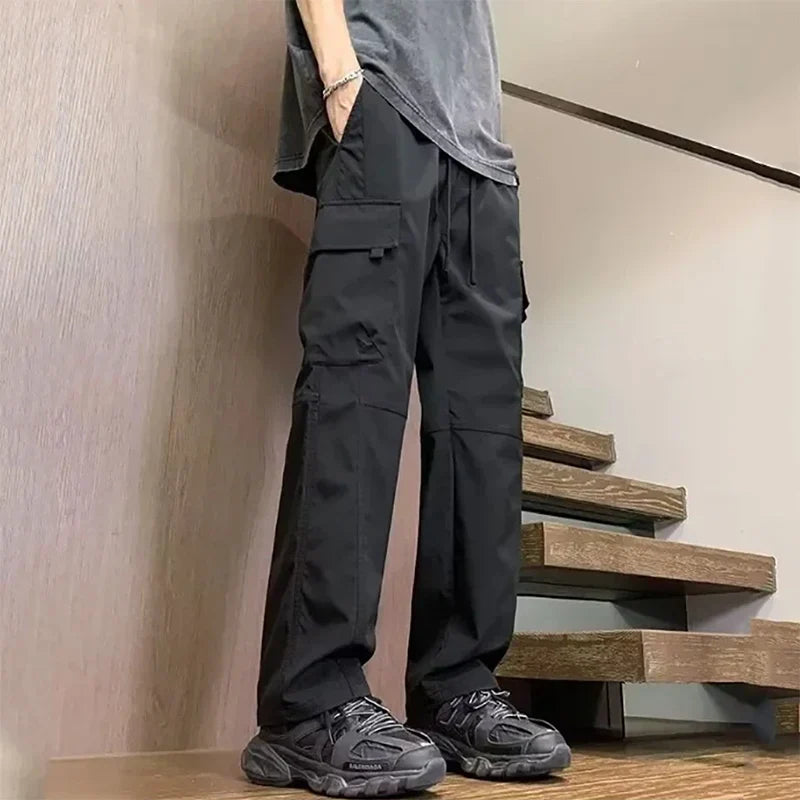 Summer Straight Cargo Pants Mens Multi-Pocket Work Casual Sweatpant Fashiom High Street Outdoor Casual Breathable Loose Trousers