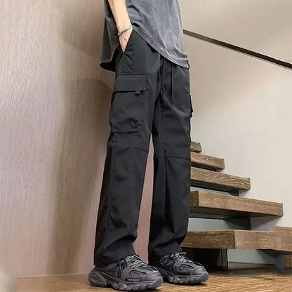 Summer Straight Cargo Pants Mens Multi-Pocket Work Casual Sweatpant Fashiom High Street Outdoor Casual Breathable Loose Trousers