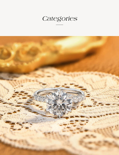 Bagues classiques ATTAGEMS 4 carats en moissanite ronde brillante avec pavé, anneau de fiançailles ou de mariage en argent 925 pour femme, un choix de cadeau de bijoux.