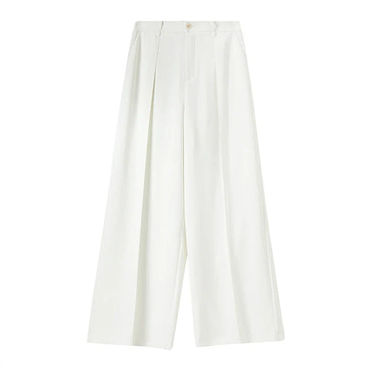 Women's Tailored Trousers Formal Solid High-waist Folds Twill Workwear Pockets Full-length Pants 2026 Spring 151K57704