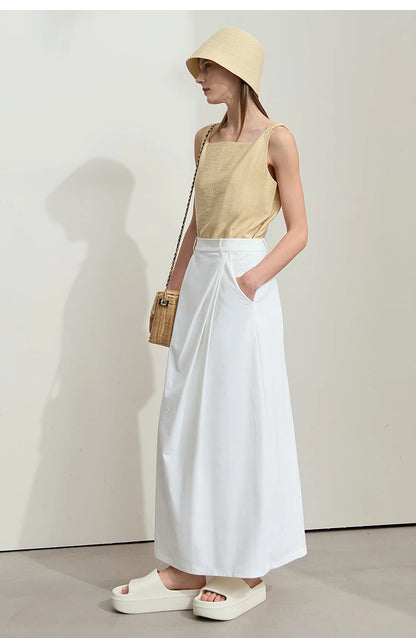Minimalism 2025 New Long Skirts For Women Summer Vocation Black Pleated Elegant Office Lady Commuting Loose Skirt 12542102