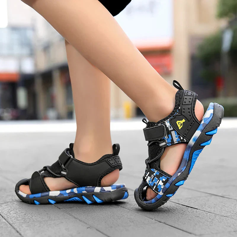 Summer Boys Sandals Casual Children Kids Rubber School Breathable Anti-Slip Beach Shoes Outdoor Anti-Bump Closed Toe Sandails