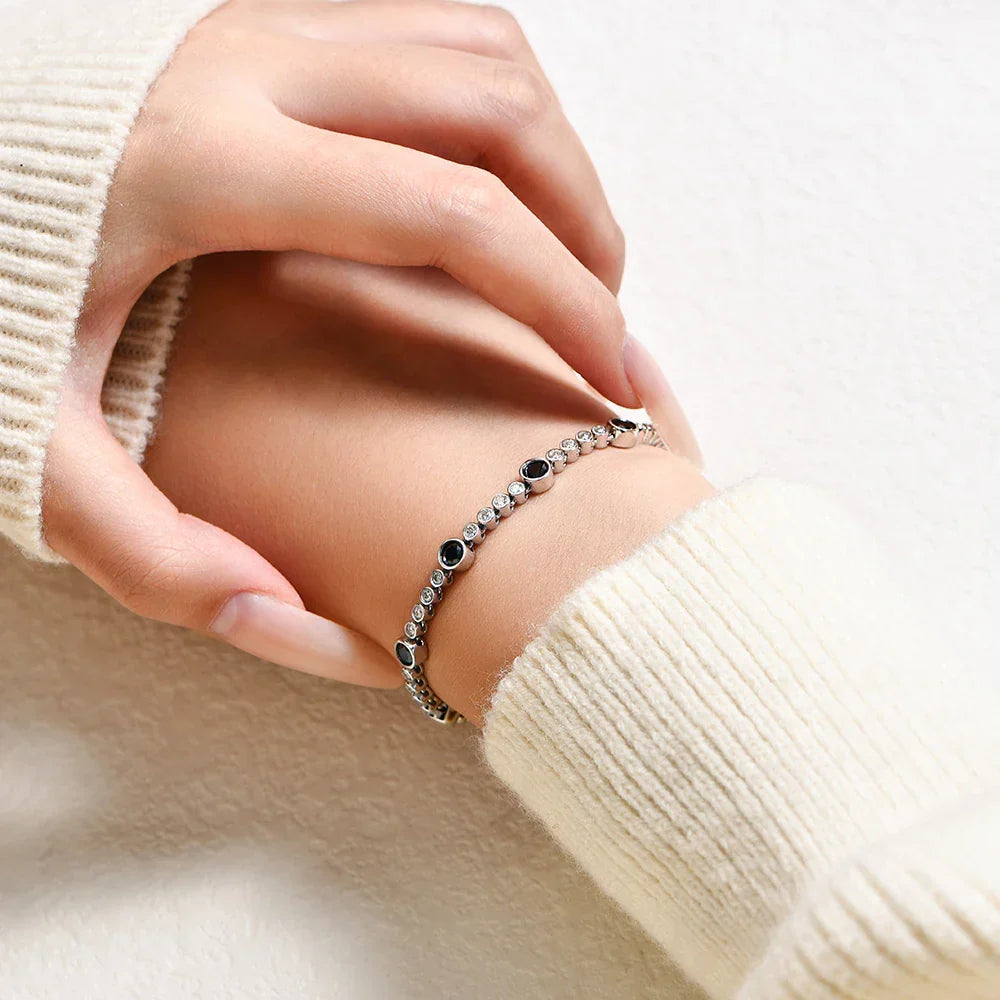 New Black Moissanite Tennis Bracelets for Women Men s925 Sterling Silver Round Bubble Bracelet Anniversary Gift Jewelry