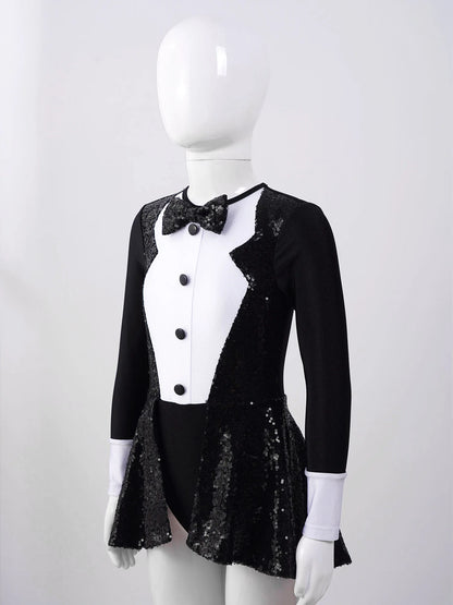 Kids Girls Sequins Ballet Dance Dress Shiny Modern Latin Jazz Dance Stage Performance Leotard Costume Dancewear