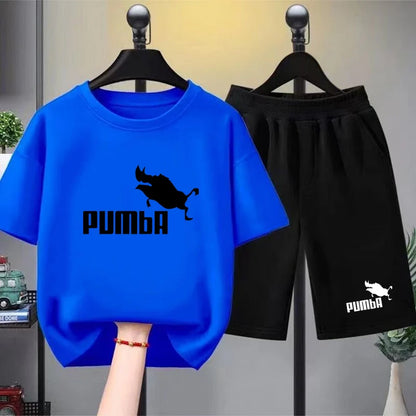Black Children T-shirt+Bottom Wear Age 3-12 Boy Girls Set 2pcs Kids Set Wild Boar Summer Tshirt Print Leisure