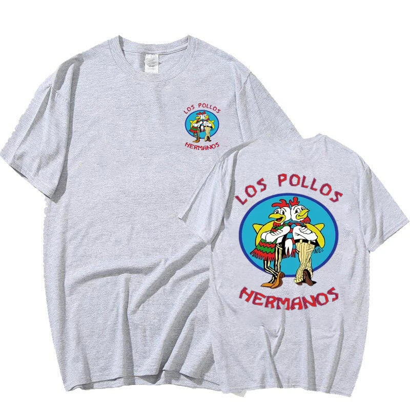 TV Series Breaking Bad Los Pollos Hermanos Double Sided Print T Shirts Funny Chicken Brothers Men's Women's T-shirt Streetwear
