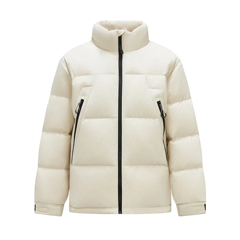 Down Jacket Men Textured Loose Stand Collar Puffer Versatile 2025 Winter Man Clothes Warm Outerwear