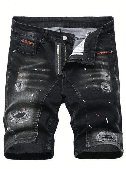 Summer Ripped Shorts Jeans Men Denim Shorts Pants Straight Stretch Casual Cool Thin Knee Length Fashion Brand Daily Trousers