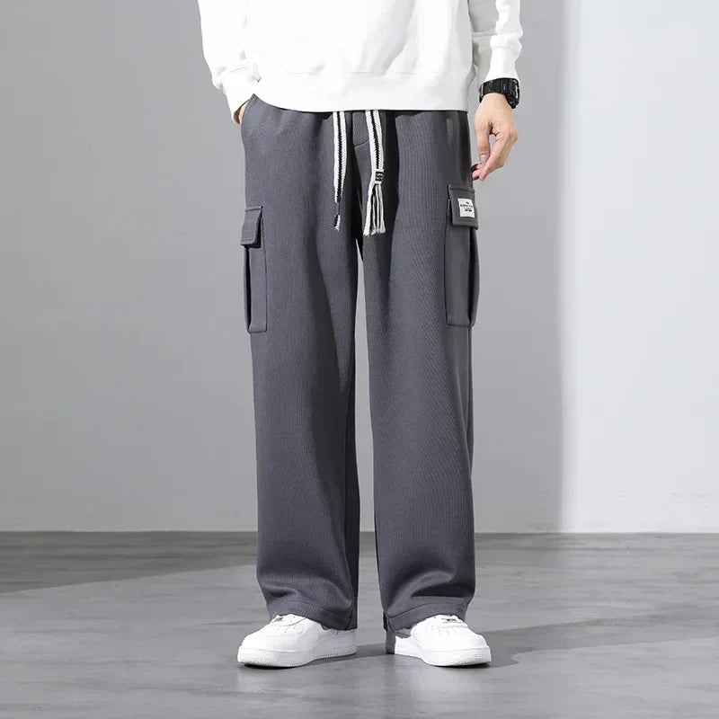 2026 New in Wide Leg Pants Men Autumn Straight Elastic Waist Baggy Cargo Trouser Male Relaxed Streetwear Sweatpant Plus Size Big