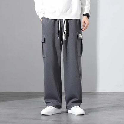 2026 New in Wide Leg Pants Men Autumn Straight Elastic Waist Baggy Cargo Trouser Male Relaxed Streetwear Sweatpant Plus Size Big