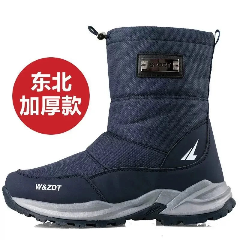 Mens Snow Boots Thickened Velvet Winter Boots Rotating Buckle Design Mid-calf Boots Plush Warm Cotton Shoes for Men Botas Hombre