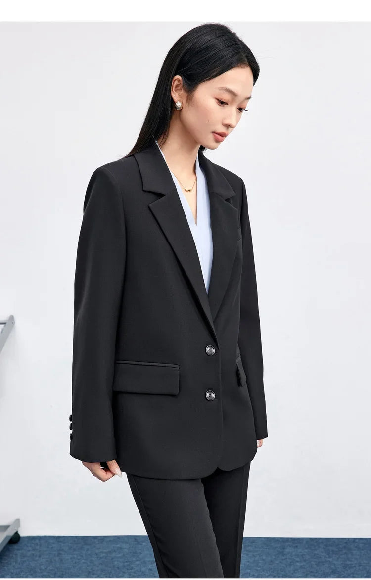 Solid Blazers for Woman 2026 Autumn Notch Lapel Single-breasted Two-button Straight Loose Fit Tailored Coat 153XC8811X