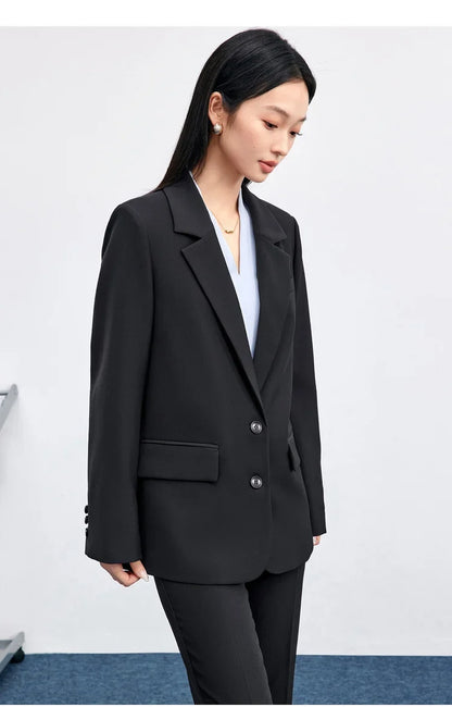 Solid Blazers for Woman 2026 Autumn Notch Lapel Single-breasted Two-button Straight Loose Fit Tailored Coat 153XC8811X
