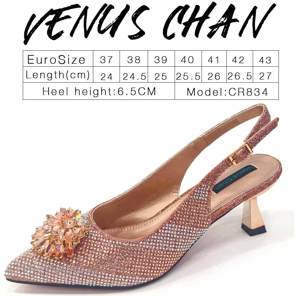 Italian Shoes and Bags Matching Set 2024 Silver Color Rhinestone Fashion High Heels for Women Pointed Toe Pumps