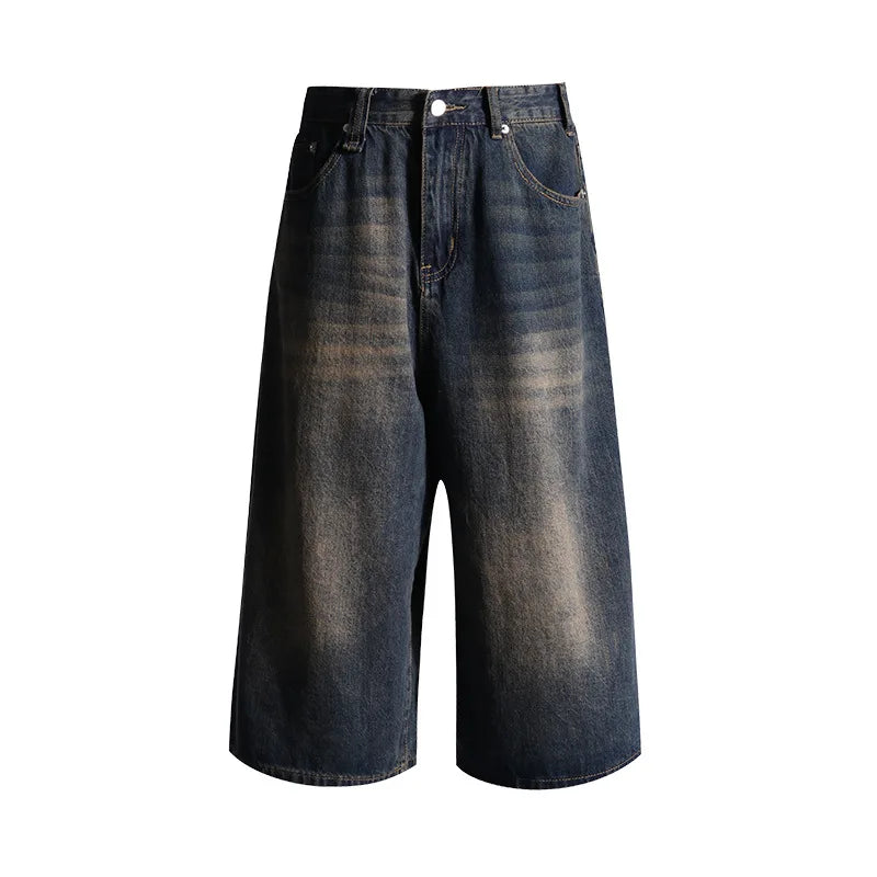 2024 American Vintage High Waist Mid Long Baggy Denim Shorts Women's Casual 2000s Y2K Wide Leg Grunge High Street Style Shorts