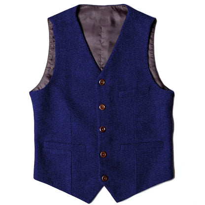 Men Vest Brown Herringbone Single Button V Neck Waistcoat For Wedding Party Banquet Business Work Daily Casual Men Suit Vest