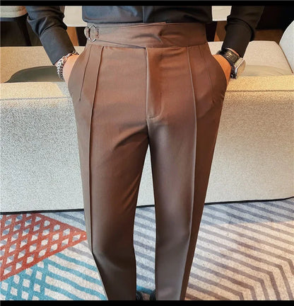 British Style Men's High Waist Casual Pants New Solid Color Naples Men Suit Pants Slim Fit Casual Business Formal Mens Trousers