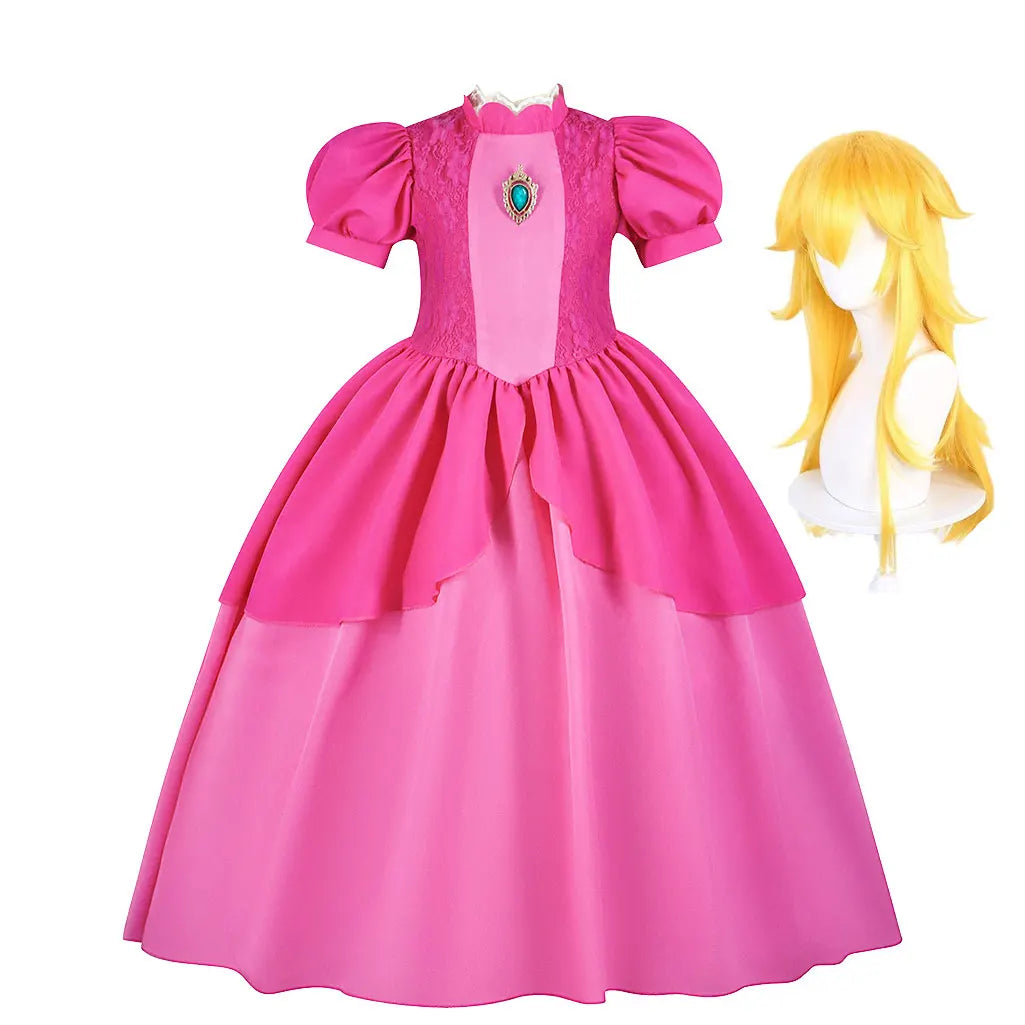 Halloween Peach Girl Peach Cosplay Dress Up Princess Game Role Play 4 Yrs Kid Final Level Peach Costume Movie Elegant Party 2-10