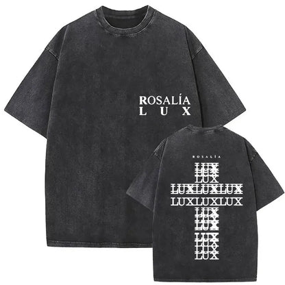 Rosalia Lux Tour Album 2025 Vintage Washed T Shirts Men Women Casual Oversized Cotton T-shirt Fashion Pop Print Clothing Tshirt