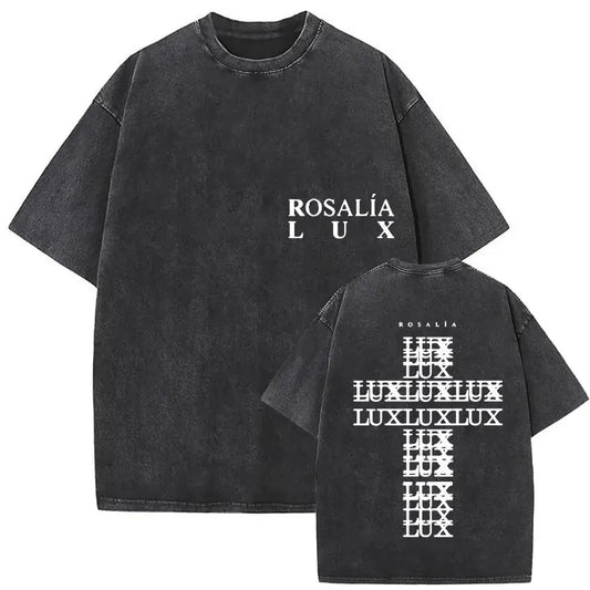 Rosalia Lux Tour Album 2025 Vintage Washed T Shirts Men Women Casual Oversized Cotton T-shirt Fashion Pop Print Clothing Tshirt