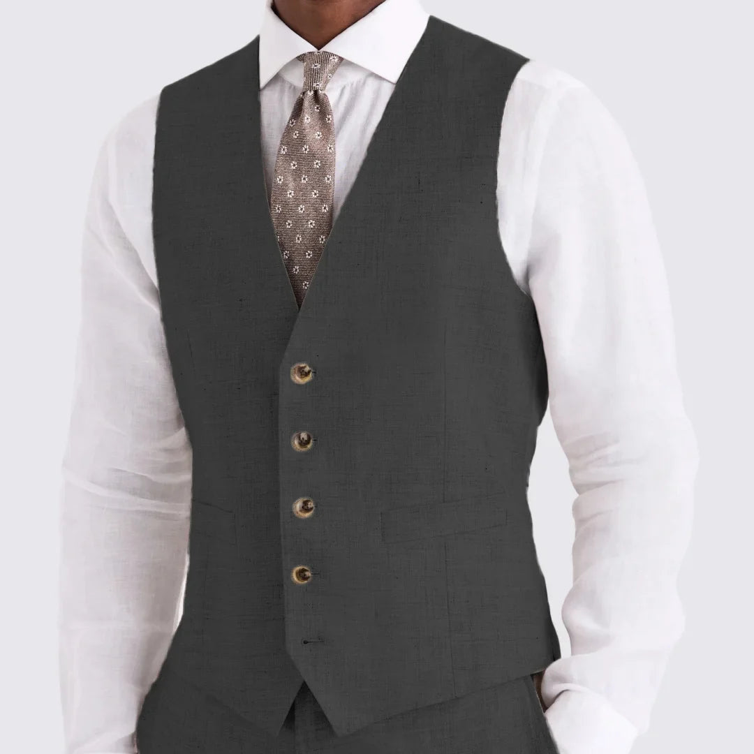 Men Vest Ivory Linen Single Button V Neck Breathable Cool Waistcoat For Business Work Banquet Office Casual Daily Men Suit Vest