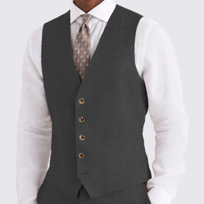 Men Vest Ivory Linen Single Button V Neck Breathable Cool Waistcoat For Business Work Banquet Office Casual Daily Men Suit Vest