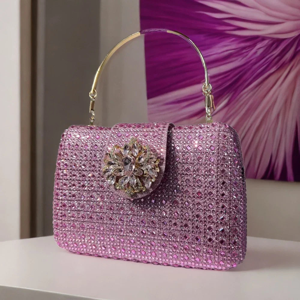 Sparkling Rhinestone Clutch Bag Lady Crystal Evening Purse Luxury Metal Handle Chain Handbag Wedding Party Dinner Diamond Bags