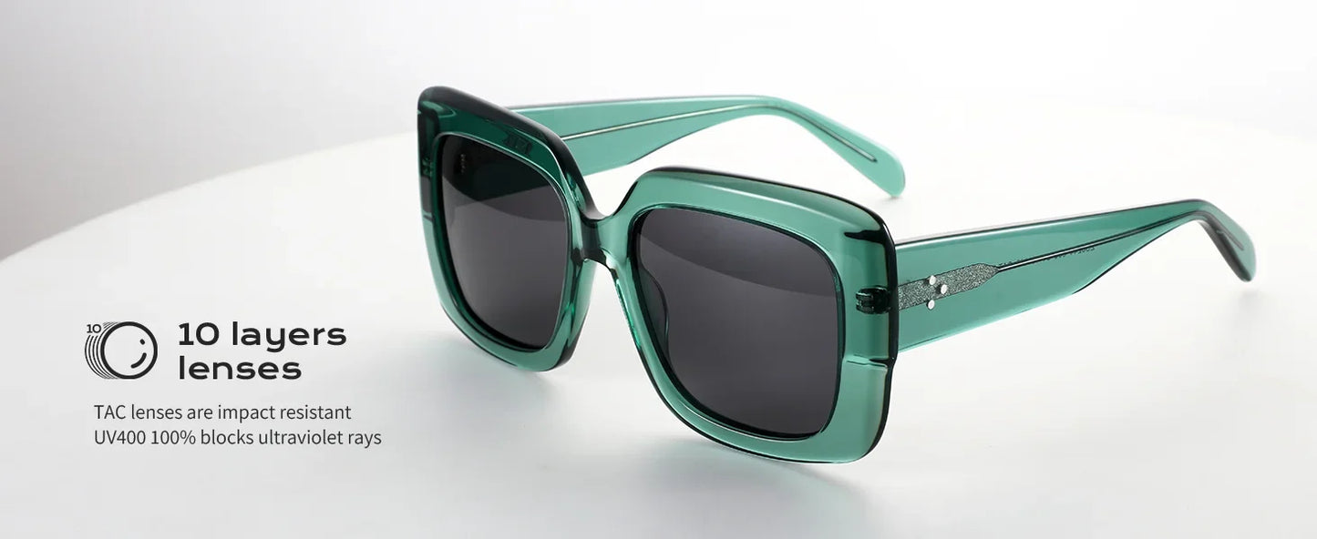 Women Large Rectangle Polarized Sunglasses Thick Frame UV400 Protection Acetate Square Sun Glasses Fashion Shade