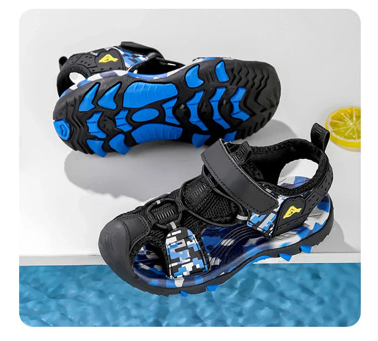 Summer Sport Sandals for Children's 5-16 Years Boys Breathable Anti-Slip Beach Shoes Outdoor Anti-Bump Closed Toe Sandails