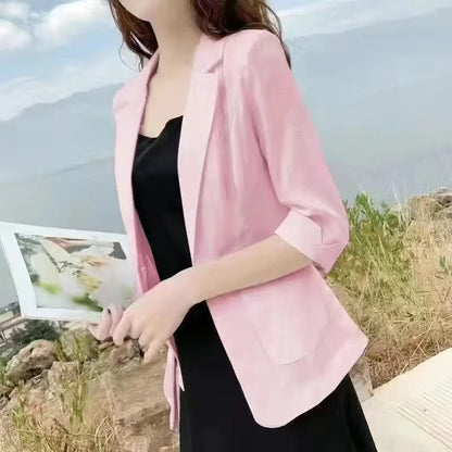 Linen Small Blazer For Women, Thin  Summer Suit, Korean Version, Sun Protection, Casual British Style, White And Black