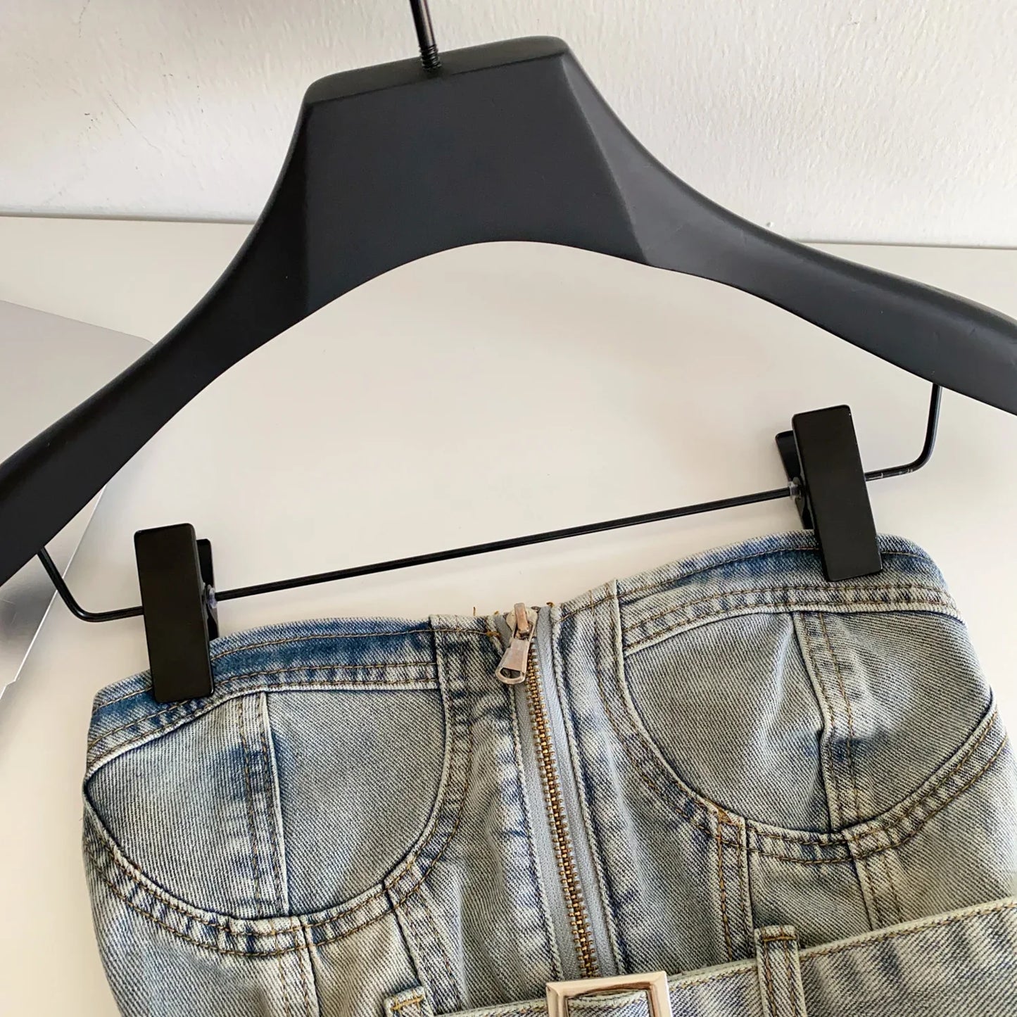 Vintage Denim Strapless Camis Backless Irregular Raw Hem Slim Distressed Crop Top Ladies Sashes Sexy Club Lingerie Top