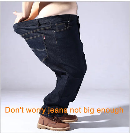 200KG Extra Large Jeans Men Blue 8XL 7XL 6XL 5XL Plus Size Denim Big Straight Elastic Trousers Black Stretched High Waist Pants