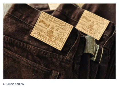 Men Jeans Brown Jeans Men Jeans Trousers  Selvedge Denim Jeans for Men Taper Fit Mens Jeans vintage 13.8 Oz