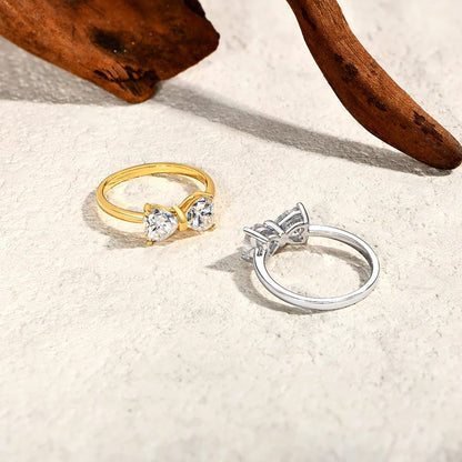 ATTAGEMS Bagues en Moissanite Nœud en Argent Sterling 925 pour Femme, 2 pièces, 0,8 ct, Coupe Cœur D VVS1, Bijoux de Luxe Cadeau pour Elle