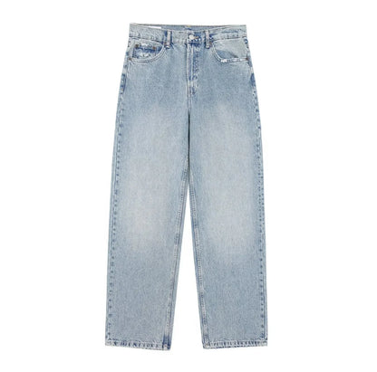 2024 Women's Street Fashion Denim Blue Jeans Distressed Patchwork High Waist Zipper Fly Ripped Retro Long Pants