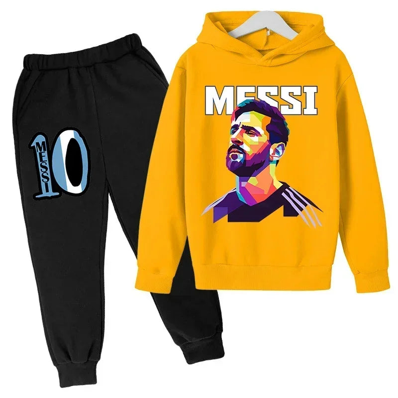 Spring Autumn Children's Hoodie Set Messi Avatar Printed Sportswear Hoodie Pants Suit 2-piece Set Boy Girl Kid Clothes Tracksuit