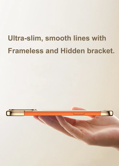Luxury Leather Ultra Thin Frameless Magnetic Case For iPhone 17 16 15 14 13 Pro Max 17Air 17Pro Metal Bracket Anti-Drop Bumper
