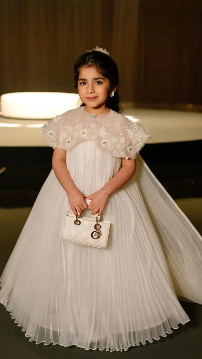 White Flower Girl Dresses for Wedding Floral Appliques Floor Length Princess Birthday Party First Communion Gowns Customized