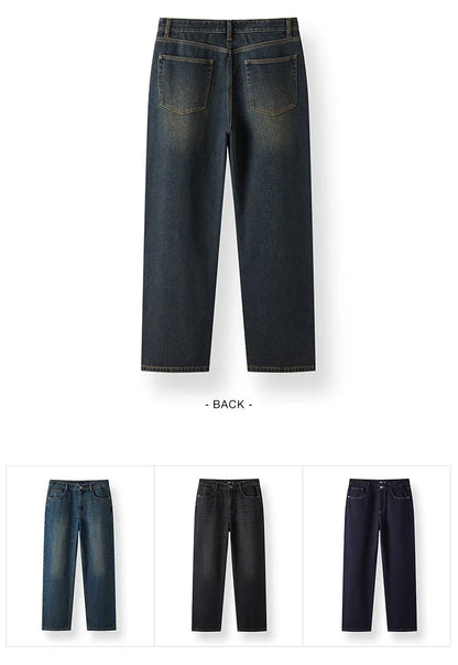 Jeans Men Vintage Washed Whiskered Loose Fit Straight Leg Classic Casual Pants 2025 Autumn Winter