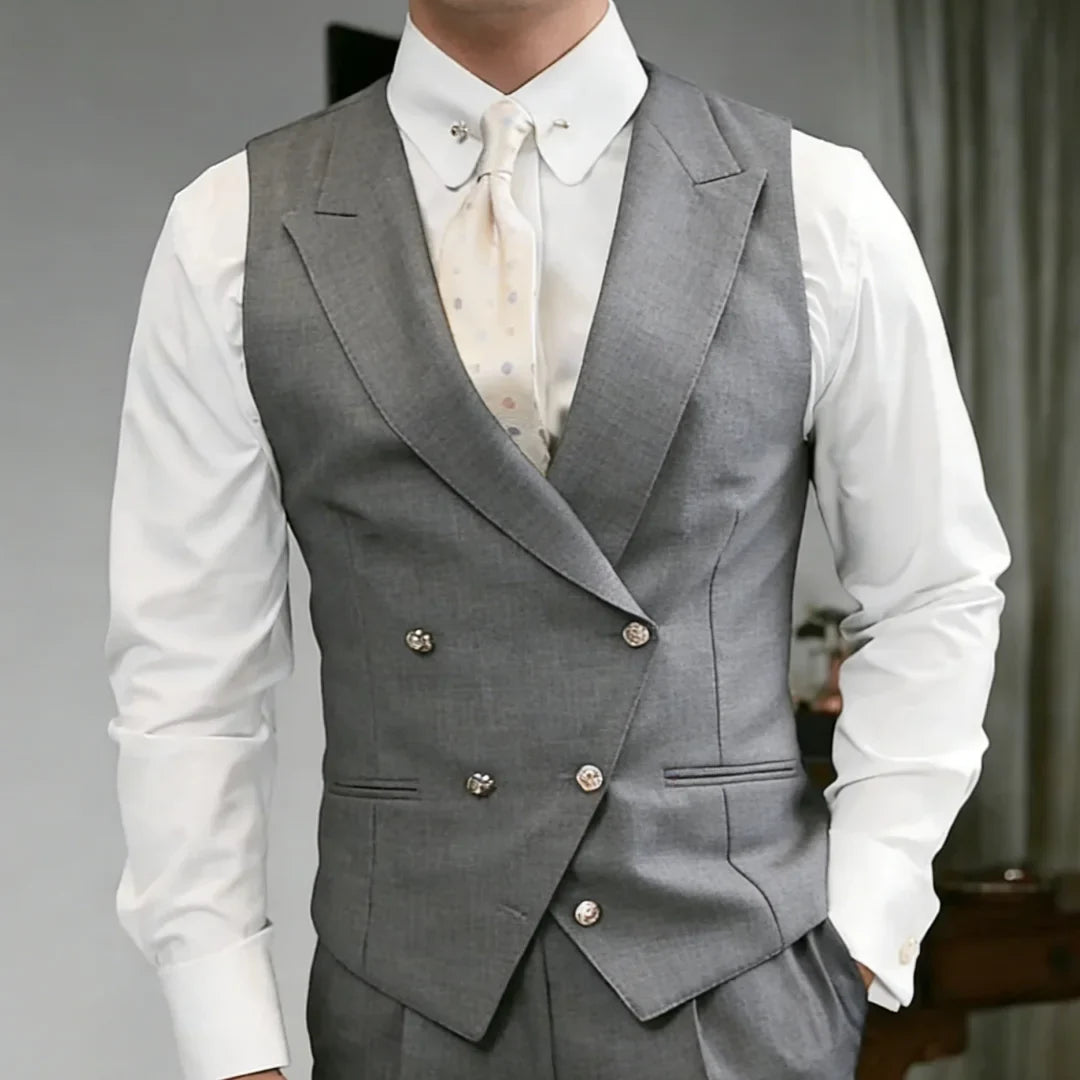 Men Vest White Double Button Solid With Lapel Waistcoat For Wedding Birthday Banquet Party Business Work Daily Men Suit Vest