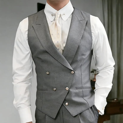 Men Vest White Double Button Solid With Lapel Waistcoat For Wedding Birthday Banquet Party Business Work Daily Men Suit Vest