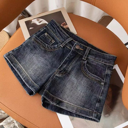 American Style High Street Retro Jean Shorts Female Y2K Low-Waisted Elastic Denim Shorts Woman Gothic Sexy Clubwear Short Jeans